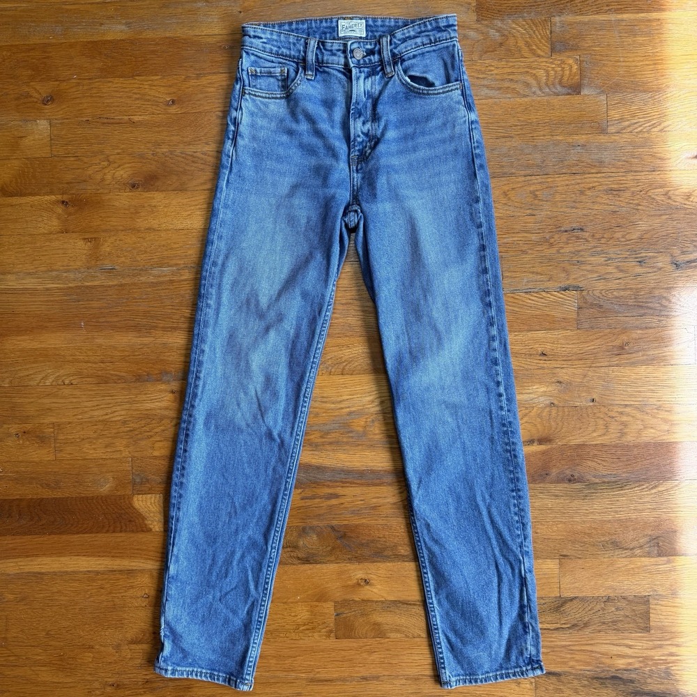 Faherty Womens Slim Straight Jeans Organic Cotton Stretch Denim 24 Lakewood Blue